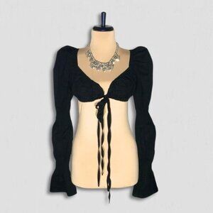 Halfheart Black Boho Cropped Top Long Sleeve Large